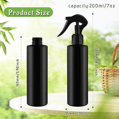 6-Pack 200ml Black PET Plastic Spray Bottles with Black PP Head Empty Fine Mist Liquid Sprayer Multi-Purpose Atomizer Dispenser for Home,Garden and Beauty