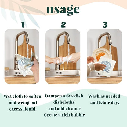 Beach Ocean Swedish Dishcloths for Kitchen, Shells Swedish Dish Cloths for Ocean, 4 Pack Dish Towels for Kitchen, Papaya Reusable Paper Towels Washable