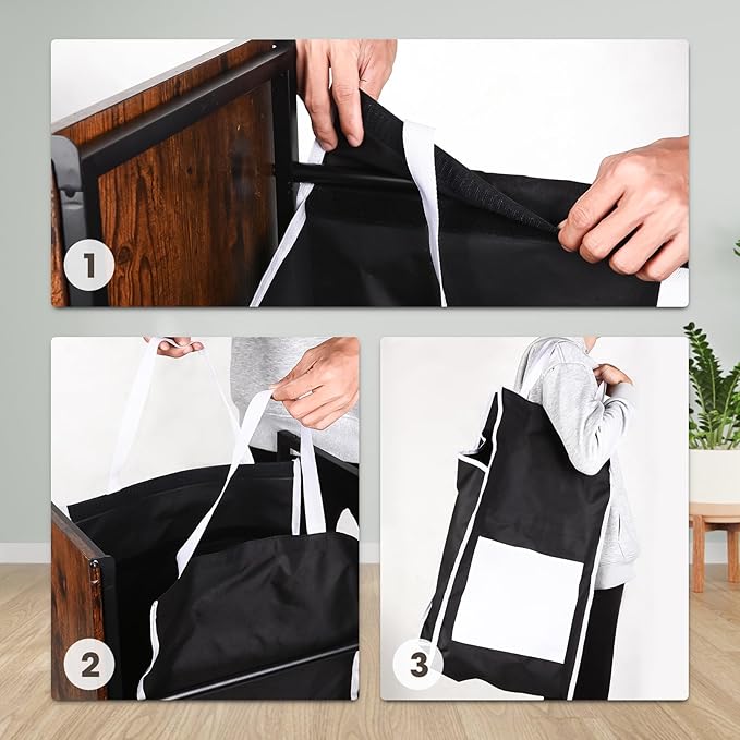 Laundry Hamper with Lid,Rolling Laundry Basket with Wheels,Metal Frame Sorter with Top Shelf and Removable Launddry Bags,Large Laundry organizer for Room, Bathroom, Bedroom (Black)