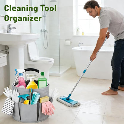 17L Foldable Cleaning Caddy with Handle - Portable Oxford Fabric Storage Bucket, Organiser for Cleaning Supplies, Toiletries, Home, Garden, Picnic & Beach (Apricot Gray)