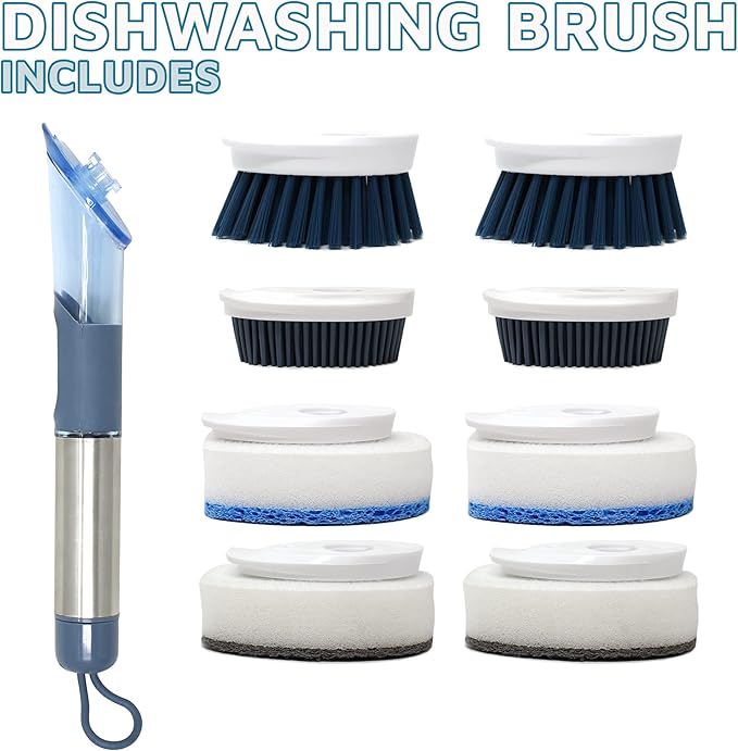 CBC Crown Soap Dispensing Dishwashing Brush with 4 Scrub Brush Heads & Extra Refill Set