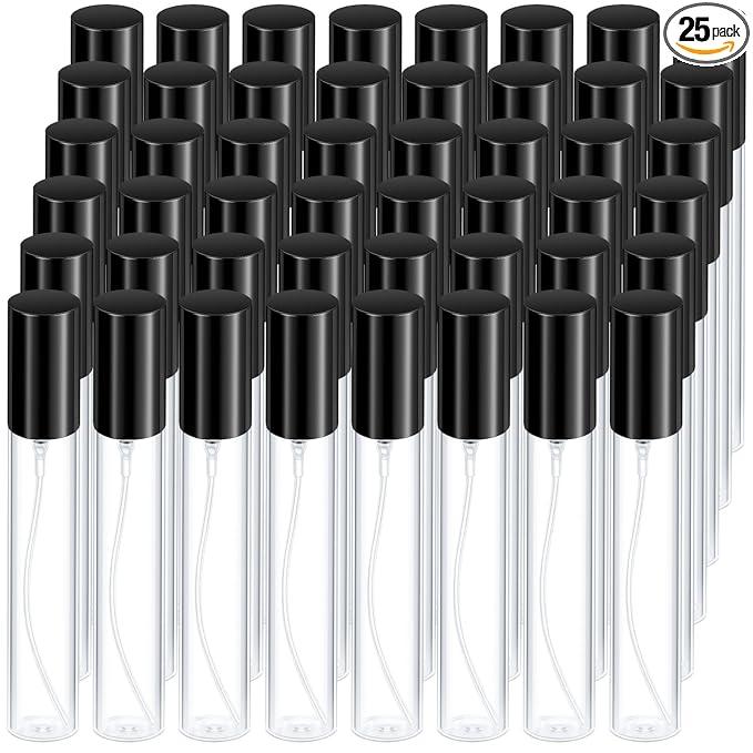 Yinder 25 Pcs 15 ml Glass Refillable Perfume Bottles Bulk Travel Empty Perfume Atomizer Sprayers Portable Spray Bottles Mini Sample Fragrance Containers, Black