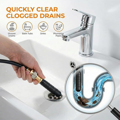 Drain Bladder Kit for Clogged Drains, Drain Unclogger Tool with 10FT Retractable Hose – Includes Shut-Off Valve & Brass Faucet Adapter – Drain King Alternative for 1" to 6" Pipes (Sink, Shower, Pool)