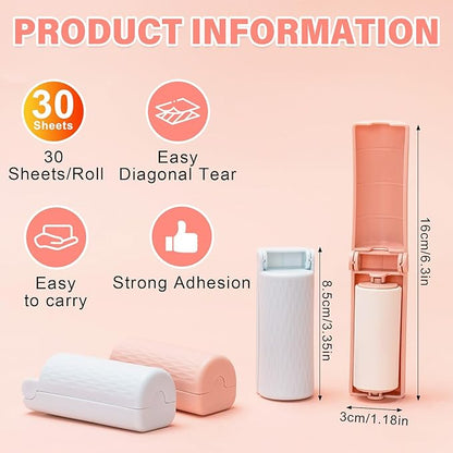 16 Pack Travel Mini Lint Roller with 360 Sheets, Portable Lint Remover with 4 Handles & 12 Refills, Reusable Pet Hair Remover for Clothes with Cover, Easy to Clean for Luggage Use