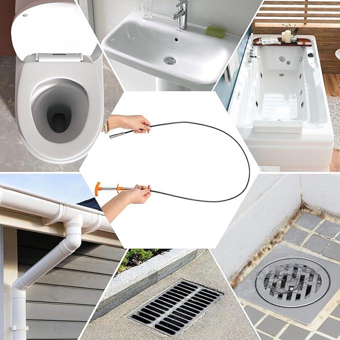 63 In Drain Snake Hair Drain Clog Remover Tool, Sink Drain Cleaner for Sewer Kitchen Bathroom Shower Tub Toilet Clogged Drains Opener Cleaning Tool, Flexible Grabber Claw Pick Up Reacher Tool