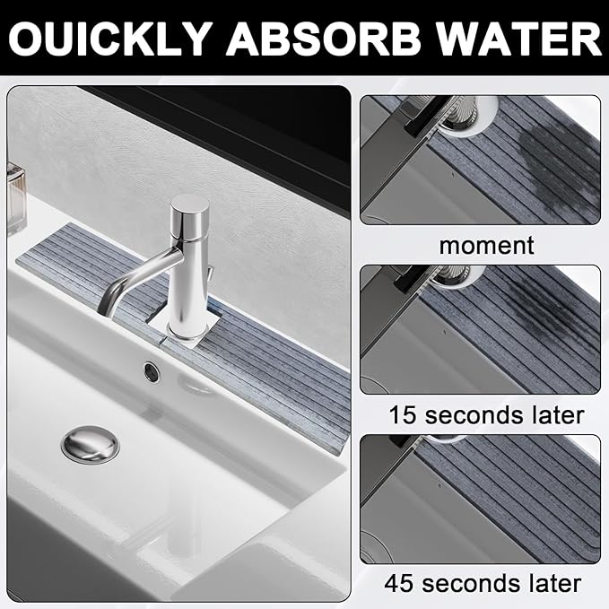 Kitchen Sink Faucet Mat, 17.7'' Diatomite Quick Drying Stone Sink Tray, Prevents Moisture Buildup, Suitable for Bathroom Kitchen Counter Top Faucet Around Splash Guard[Light Gray, 17.7" x 3.9"]
