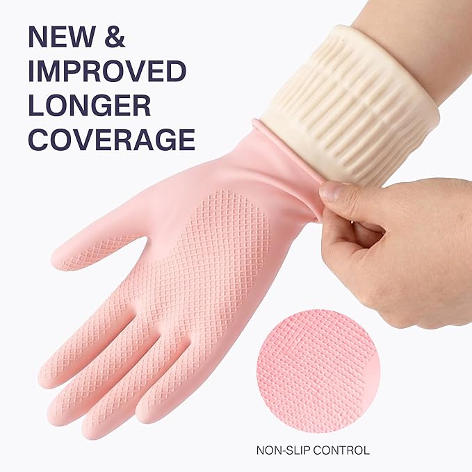 Cleaning Rubber Gloves, Waterproof Non-Slip Long Cuff Dishwashing Household Kitchen Gloves