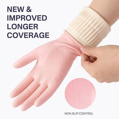 Cleaning Rubber Gloves, Waterproof Non-Slip Long Cuff Dishwashing Household Kitchen Gloves