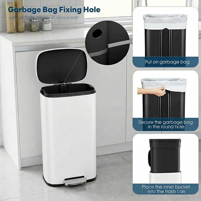 13.2 Gal Kitchen Trash Can, 50L Recycling or Garbage Bin, Brushed Stainless Steel Waste Basket, Soft&Quiet Close Dustbin, with Step-On Pedal, Removable Inner Bucket, for Home, Office, Living Room