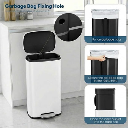 13.2 Gal Kitchen Trash Can, 50L Recycling or Garbage Bin, Brushed Stainless Steel Waste Basket, Soft&Quiet Close Dustbin, with Step-On Pedal, Removable Inner Bucket, for Home, Office, Living Room