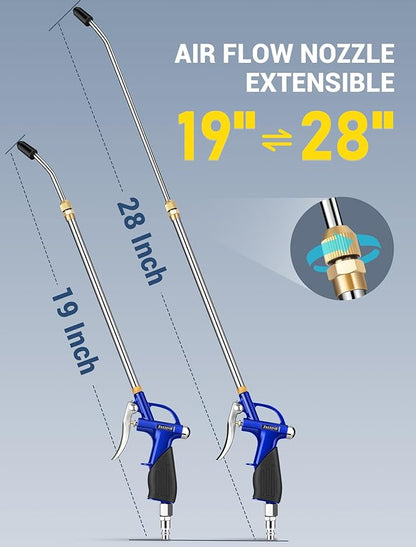 JASTIND Long Air Wand Blow Gun with 19-28 Inch Extension Nozzle, High Pressure Air Blower Gun with Rubber Grip & Quick Plug, Heavy Duty Industrial Air Blow Gun for Air Compressor Attachments