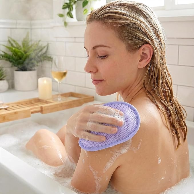 4 Pcs Mesh Soap Bag, Exfoliating Soap Pouch, Soaps Loofah Pouch for Women and Men, Bar Soaps Scrubber Pouches for Shower Bathing Accessories (Gray, Purple, Orange, Coffee)