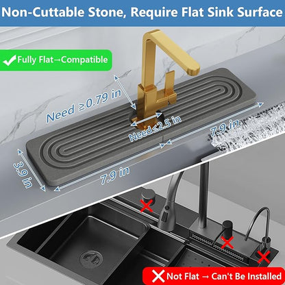 24'' Longer Stone Faucet Mat for Kitchen Sink [Super Absorbent, 30s Quick Drying] Water Absorbing Stone Tray for Sink Stone Mat for Kitchen Sink Stone Quick Dry Around Faucet Diatomite Stone Sink Tray