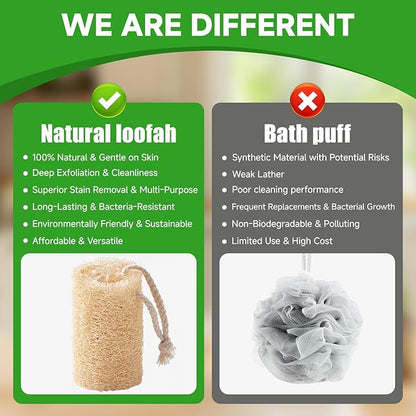 Natural Loofah Sponges – 4 Pack for Shower & Bath – Eco-Friendly Exfoliation, Body Scrubber,wash the Dishes, & Pet Grooming – Biodegradable, Chemical-Free