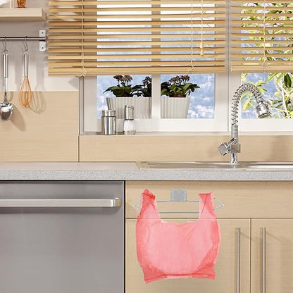 QWORK Stainless Steel Trash Bag Holder for Kitchen Cabinets, Cupboards & Doors, 2 Pack Under Sink Bag Holder, Garbage Bag Holder