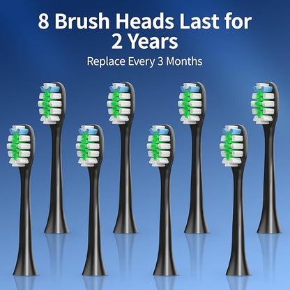 Sonic Vibrating Toothbrush with Pressure Sensor, Electric Tooth Brush with 8 Brush Heads, 3 Modes, 33000VPM, 2-Min Timer, One Charge Lasts for 30 Days, 3D Rounded Soft Bristles, IPX7 Waterproof