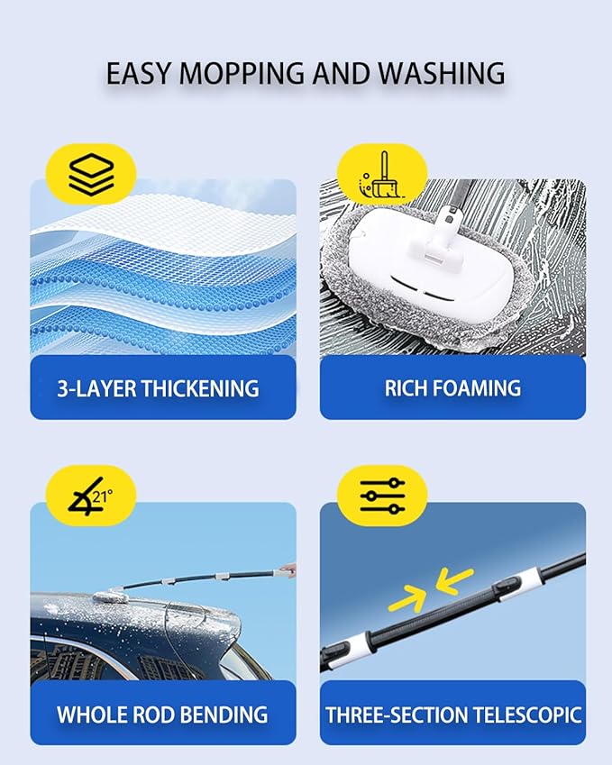 Volodya 15°Curved Car Wash Brush with 47" Extension Long Handle Telescopic Aluminum Microfiber Cleaning Mop for Car Truck SUV RV Boat Wheel Extension Pole Carwash Mop Duster