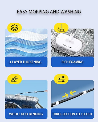 Volodya 15°Curved Car Wash Brush with 47" Extension Long Handle Telescopic Aluminum Microfiber Cleaning Mop for Car Truck SUV RV Boat Wheel Extension Pole Carwash Mop Duster