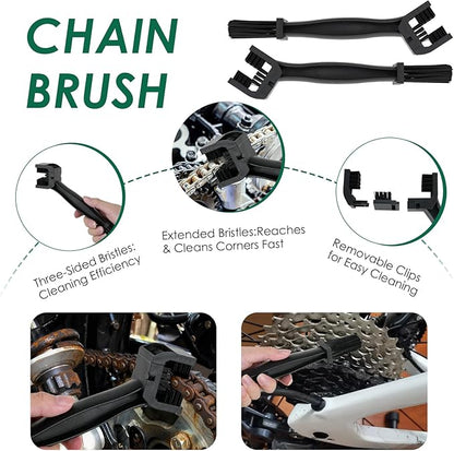 9 Pack Motorcycle Cleaning Kit, Motorcycle Detailing Kit with Chain/Wheel/Rim/Tire Brush, Sponge, Wash Mitt, Detailing Brush, Professional Cleaning Tool for Motorcycle Bike
