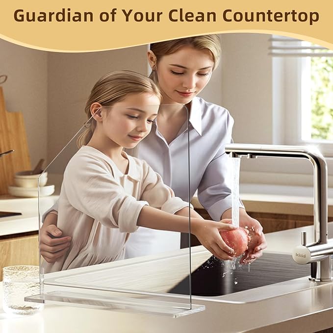 2 Pcs Acrylic Sink Splash Barrier, Clear Splatter Barrier, Freestanding Protective Panel with Cutaway, for Kitchen Hospital Labs Office, 15.7" L x 4.5" W x 16.3" H