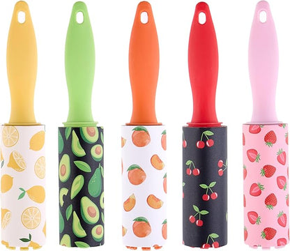 5pc Fruit Mini Lint Roller Value Pack – Colorful Compact Rollers for Travel | Pet Hair & Lint Remover for Clothing & Household Use | Portable On-the-Go Lint Removers