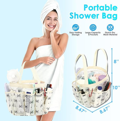 Fammart Mesh Shower Caddy Portable for College Dorm Room Essentials, 8-Pocket Large Shower Basket Tote Bag with 2 Handles for Toiletry, Bathroom, Beach, Camp, Gym