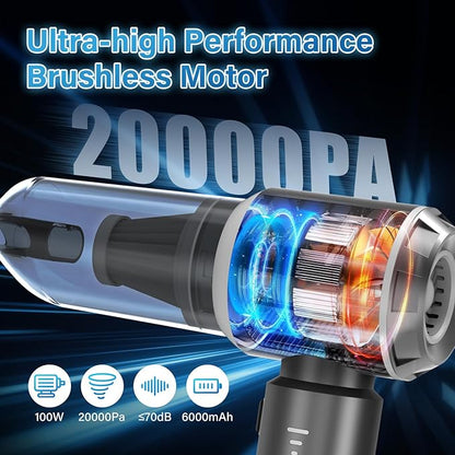 4-in-1 Car Vacuum Portable Cordless & Dust Buster, 20000pa High Power Handheld Vacuum Cordless Rechargeable, Mini Vacuums with 3 Reusable Filter, Vacuum Cleaner for Car Home Office & Pet(Silver Gray)