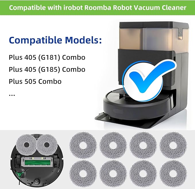 VIEWALL 8 Pack Mop Pad for iRobot Roomba Plus 405 G181/G185 Combo, Plus 505/507 Combo, Plus 4020 Combo Robot Vacuum Cleaner, Microfiber Washable Mop Cloths Replacement Parts Accessories