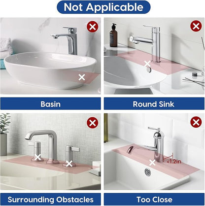 17.7 Inch Silicone Faucet Mat for Kitchen Sink Splash Guard - 7° Slope Upgraded Water Draining Mat with Fasten Button for Bathroom Area (Gray, 17.7''x5.5'')