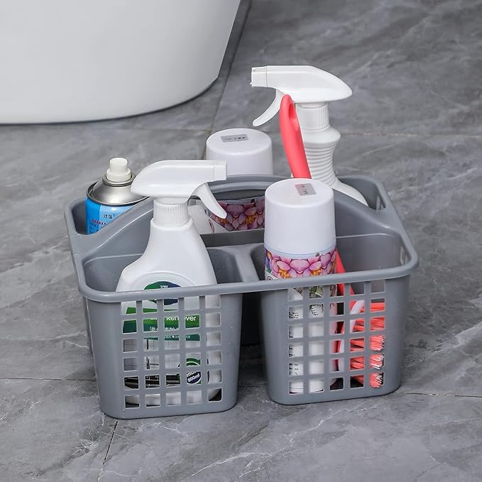 Portable Shower Caddy Basket,Convenient Cleaning Supplies Organizer with Compartments and Handle,Ideal for Bathroom, Bedroom, Kitchen, College Dorm,Garden,etc.gray-2 Pcs