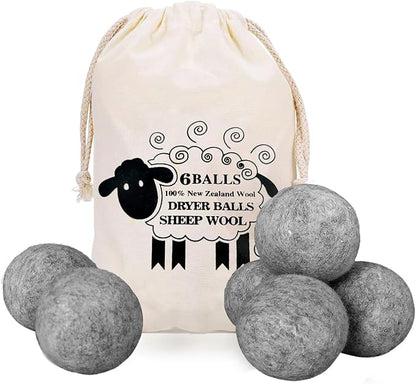 6 Pack Wool Dryer Balls Laundry Reusable Anti Static, Wool Laundry Balls for Dryer Reduces Clothing Wrinkles Natural Fabric Softener Last 1000+ Loads (Dark Grey, 2.75 in/7 cm)