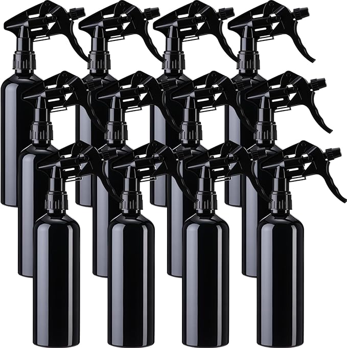 Eccliy 12 Pcs 16 Oz Plastic Spray Bottle, Adjustable Empty Reusable Sprayer for Cleaning, Planting, Water, Bathroom and Kitchen, BBQ, Commercial and Residential (Original,All Black)