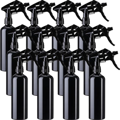 Eccliy 12 Pcs 16 Oz Plastic Spray Bottle, Adjustable Empty Reusable Sprayer for Cleaning, Planting, Water, Bathroom and Kitchen, BBQ, Commercial and Residential (Original,All Black)