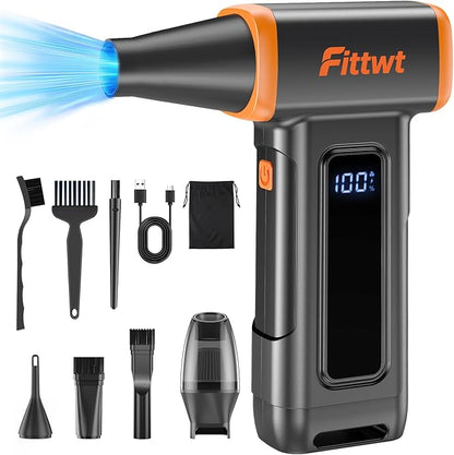 Electric Air Duster 2-in-1 with Vacuum, 130000RPM Cordless Air Blower, 4-Speed Adjustable Compressed Air Duster for PC Cleaning, Keyboard, Car, Home