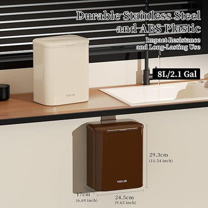 Space Saving Hanging Small Trash Can for Kitchen Cabinet, Bathroom or Office (Coffee, 2.1 Gallon (8L))
