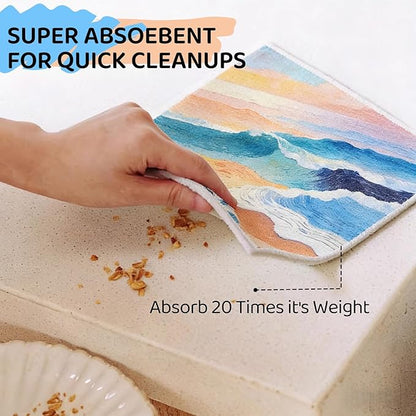Swedish Dishcloths 5 Pack, Reusable Absorbent Kitchen Cleaning Cloths, Eco-Friendly Quick Dry Dish Towels for Dishes, Countertops & Household Cleaning (Oil Landscape)