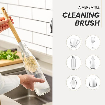 Vigar Zeroline 13.9" Bamboo Bottle Brush With Long Handle - Water Bottle Brush for Glassware, Tumblers, Jars and Vases, Kitchen Dish Scrubber, Wooden Bottle Cleaner, Dish Brush for Sink, Kitchen Brush