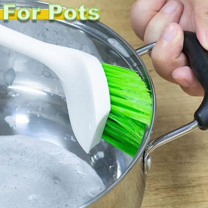 Dish Scrubber Set, Kitchen Brush for Cleaning with Scraper Edge, Green Multi-Purpose Scrub Brush with Handle for Dishes,Sink,Pots,Pans,Shower,Tile,Tubs - 3 Pack