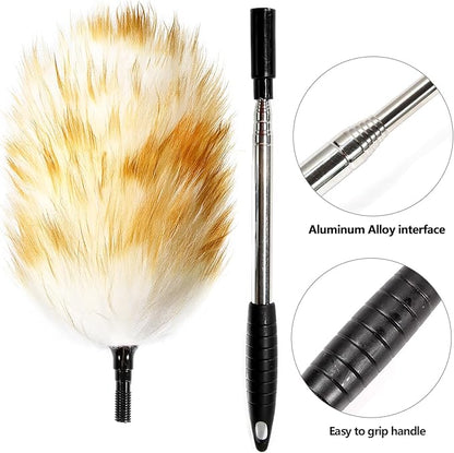 Extendable Lambswool Duster 82inch with Aluminium Alloy Handle, Natural Long Feather Duster for Cleaning Fans, Ceiling, Bookshelevs, for Home&Office