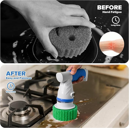 Electric Spin Handle for Scrub Daddy/Mommy Sponges with 6 Replacement Brush Heads, Power Scrubber Electric Cleaning Wand Brush for Sink/Window/Tub/Tile/Floor,Waterproof, Cordless and Rechargeable