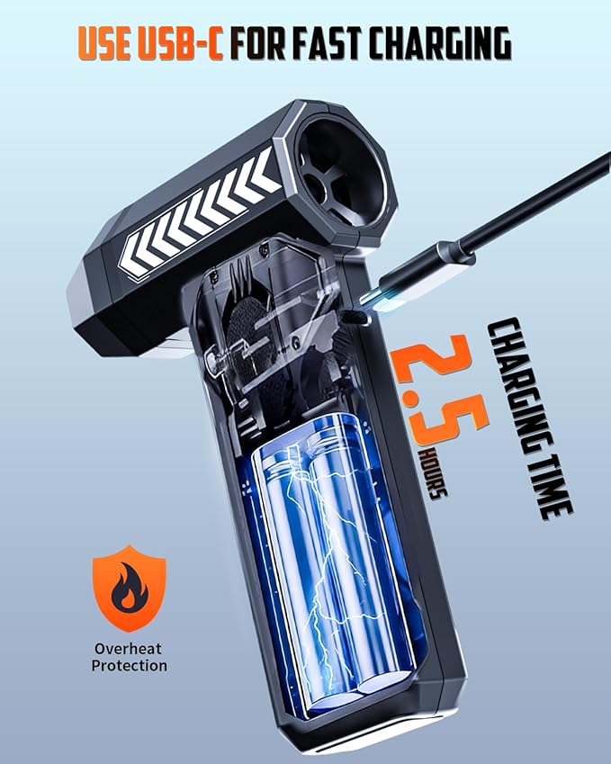 Compressed Air Duster-, 150000RPM 4-Gear Adjustable Super Power Mini Blower Electric Air Duster with LED Light,One-tap Booster with 8000mAh Rechargeable Battery, for PC, Car, House, Outdoor