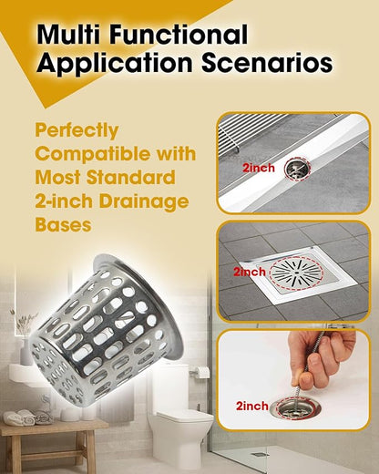 2 Pcs Debris and Hair Strainer for Shower Drains Floor Drain, 2 Inch Stainless Steel Debris Basket Hair Trap Catcher with 2 Lifting Hook, Concave Type
