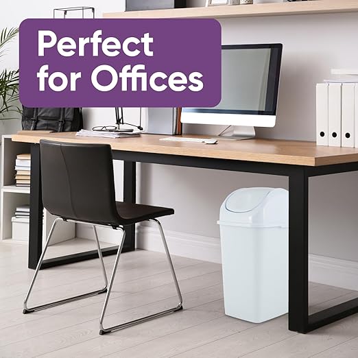 Superio Kitchen Trash Can with Swing Top Lid 9 Gallon Slim Waste Bin 37 Qt Sturdy Plastic Garbage Can Medium Recycling Bin for Office, Bathroom, Under Counter, Dorm, Bedroom (White)