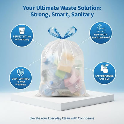 1.6 Gallon Mini Trash Bags Drawstring - 120 Count Strong Small Garbage Bags Unscented,White Trash Can Liners Strong Little Waste Basket Bags 6 Liter for Home Bathroom Office Car