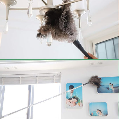 Midoneat Gray Ostrich Feather Duster with 71 Inch Extendable Pole, Microfiber Duster for Home Cleaning