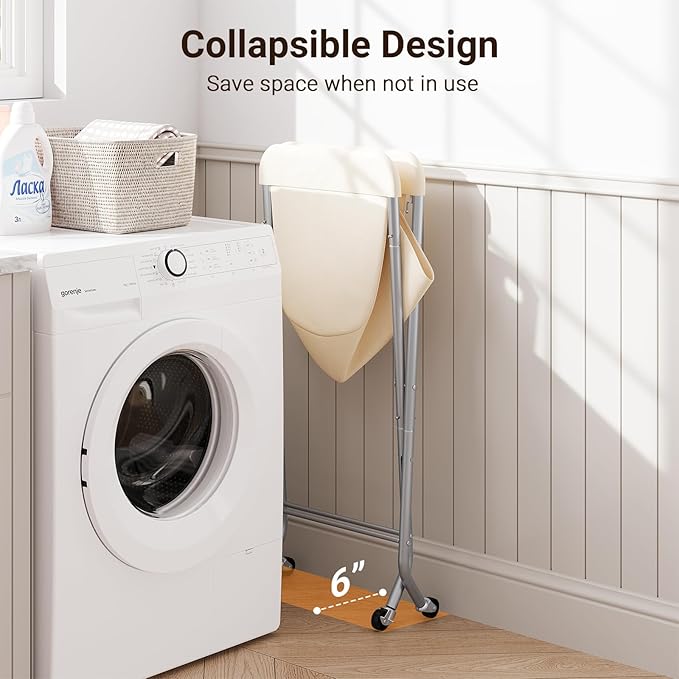 ELYKEN Laundry Cart with Wheels, 32”H Easy Rolling Laundry Hamper with Removable Liner Bag, Sturdy Metal Frame Clothes Basket with 4 Casters and 2 Brakes