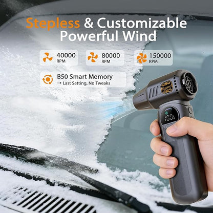 Compressed Air Duster,150000RPM Powerful Brushless Motor Electric Air Duster, Infinite Speed & Fast Charging, rechargeable Cordless Air Blower with Vacuum Function for PC Keyboard, Car & Home – Black