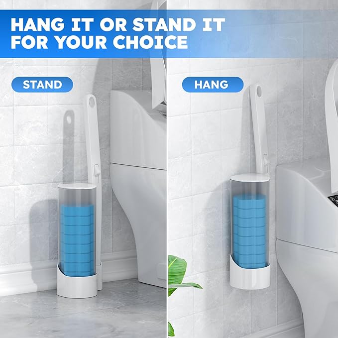 Disposable Toilet Brush 2 Pack- Toilet Brush and Holder Set, Toilet Bowl Brush, Each Toilet Wand with 10PCS Brush Refills for Bathroom Deep Cleaning (2 Pack, White)