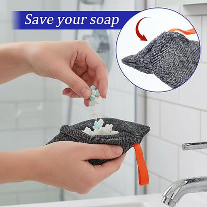 JJUNW 4 PCS Exfoliating Soap Bags, Deep and Gentle Exfoliating Soap Pouch Nylon Body Scrubber Shower Sponge Loofah Bar Soap Bag for Washing Body Travel with Quick-Dry Mesh