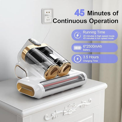 Bed Vacuum Cleaner, Mattess Vacuum with 16Kpa Powerful Suction 253.7nm UV-C Light, Ultrasonic Technology, 42000 RPM/Min Brushroll, Cordless Handheld Vacuum with Dual Bins for Dust, Pet Hair,etc